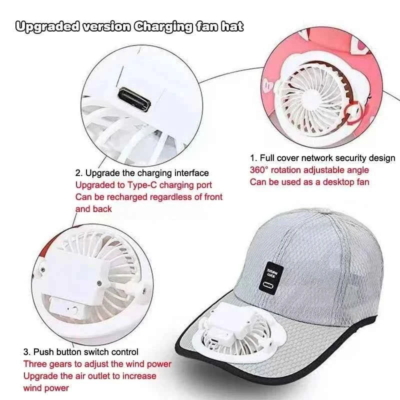 Breathable Sunhat with Solar Fan Outdoor Sun Protection Hat USB Rechargeable Fan Baseball Caps Summer Sunscreen Sunshade Hats